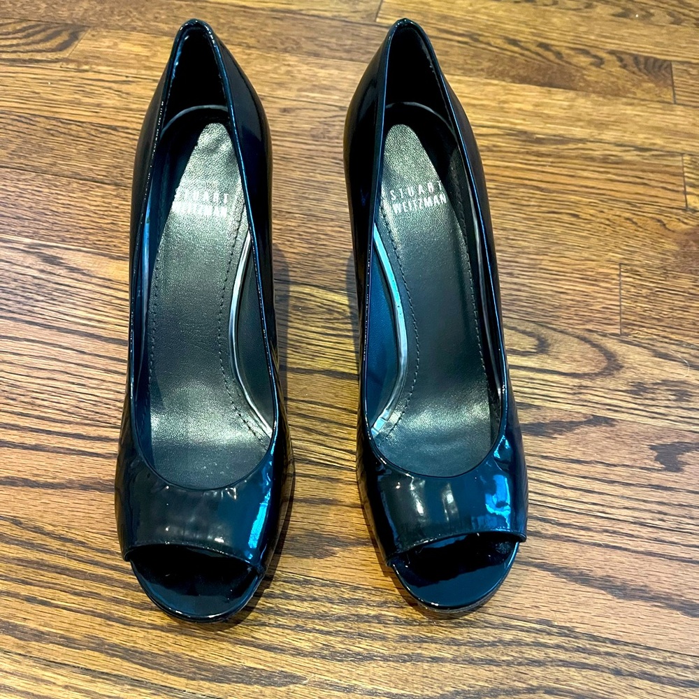 Stuart Weitzman black patent peep toe heel. Size  8.5.
